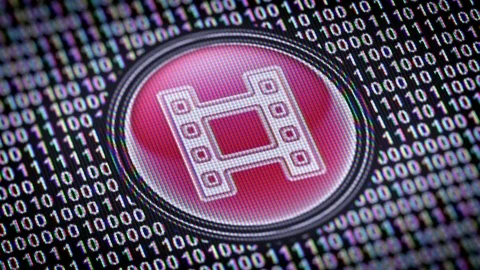 Cinema icon. Binary code ( array of bits ) in the screen. Looping footage Stock Footage 110719424