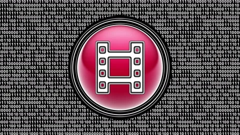 Cinema icon. Binary code ( array of bits ) in the screen. Looping footage. Stock Footage 123851356