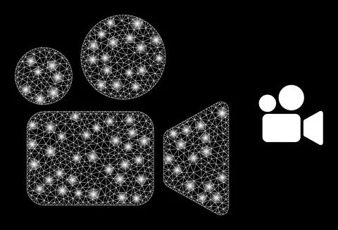 Cinema Icon - Polygonal Mesh with Light Spots Stock Illustration