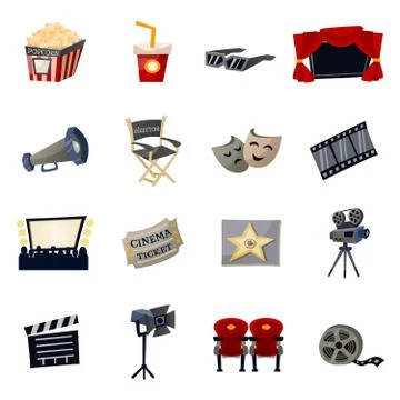 Cinema Icons Flat 库存插图