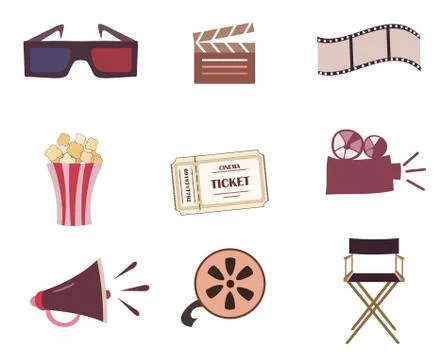 Cinema icons vector set isolated Stock Illustration