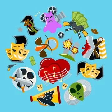 Cinema infigraphic concept vector illustration. Film genres such as drama Stock Illustration