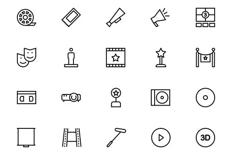 Cinema Line Vector Icons Set Illustrazione stock