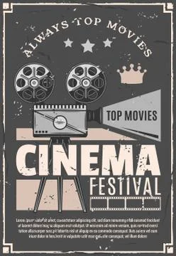 Cinema movie festival vector retro camera poster Stock Illustration