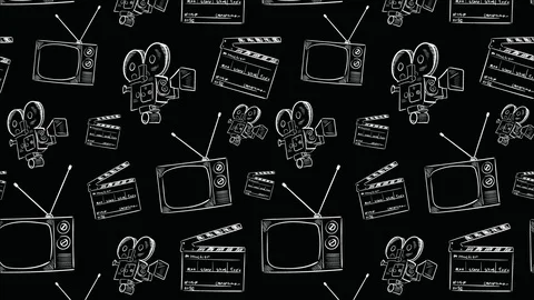 Cinema objects on black background Stock Footage 121354175