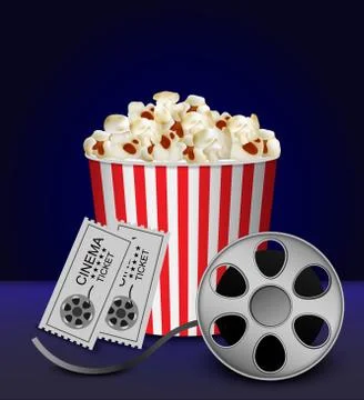 Cinema popcorn box concept background, realistic style Stock Illustration