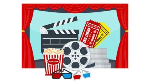 Cinema poster tenplate. Flat vector objects isolated on a white background. Stock Illustration
