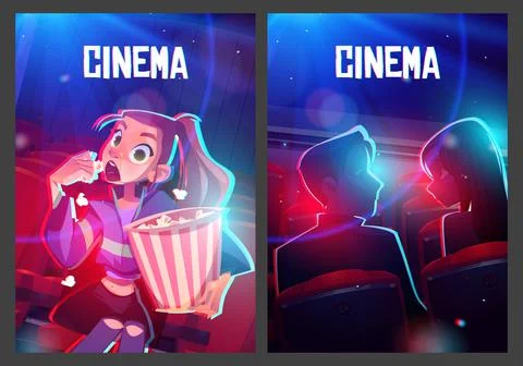 Cinema posters with audience in movie theater hall Stock Illustration
