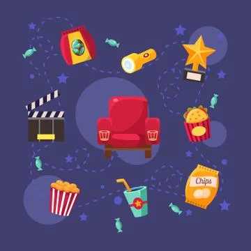 Cinema Related Objects Collection Illustrazione stock