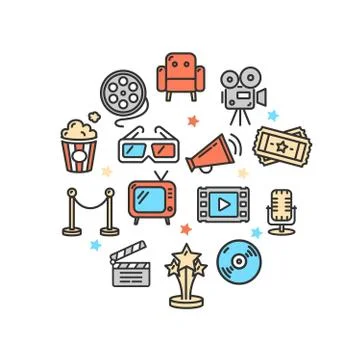 Cinema Round Design Template Thin Line Icon. Vector Stock-Illustration