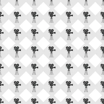 Cinema seamless pattern. Simple geometric wallpaper with movie camera. Stock Illustration