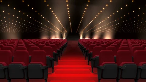 Cinema seats auditorium with flashing lights Stock Footage