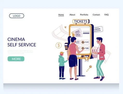 Cinema self service vector website landing page design template Stock Illustration
