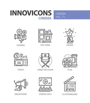 Cinema - set of modern thin line design icons Stock Illustration