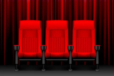 Cinema show design with red empty seats. Poster for concert, party, theater Stock Illustration
