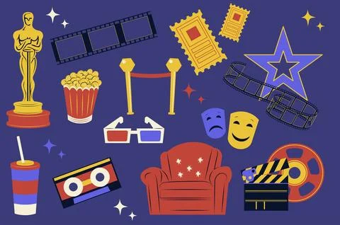 Cinema Stickers Set Stock Illustration