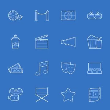 Cinema thin lines icons set Stock Illustration
