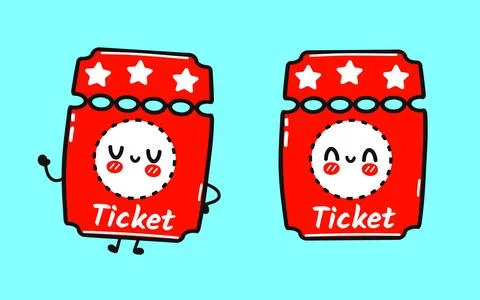 Cinema ticket character. Vector hand drawn cartoon kawaii character illustr.. Stock Illustration