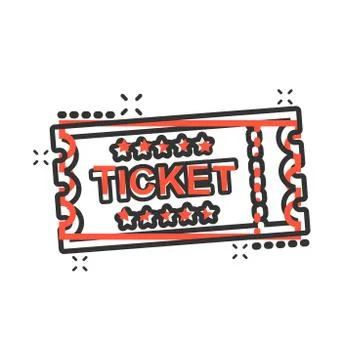 Cinema ticket icon in comic style. Admit one coupon entrance vector cartoon i Stock Illustration