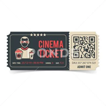 Cinema Ticket with QR Code 스톡 일러스트