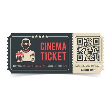 Cinema Ticket with QR Code Stock Illustration