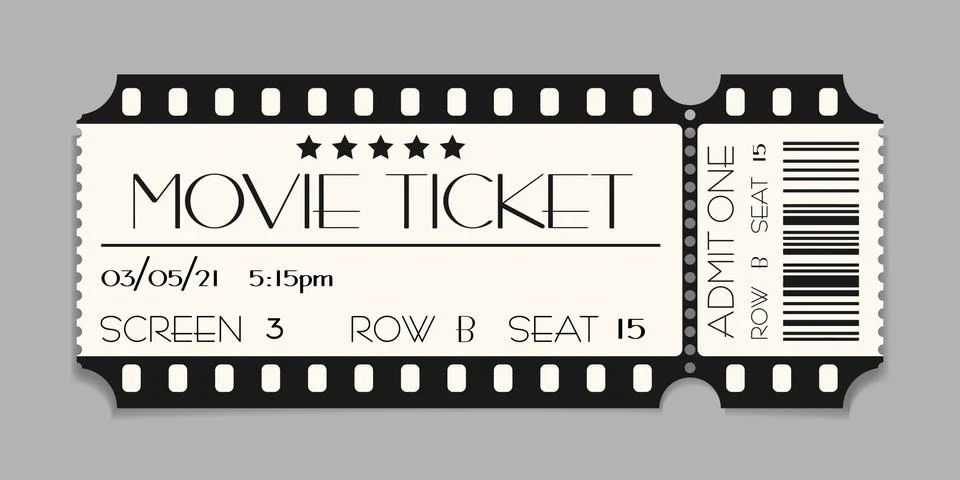 Cinema ticket template mockup with barcode. Vector illustration of realistic 스톡 일러스트