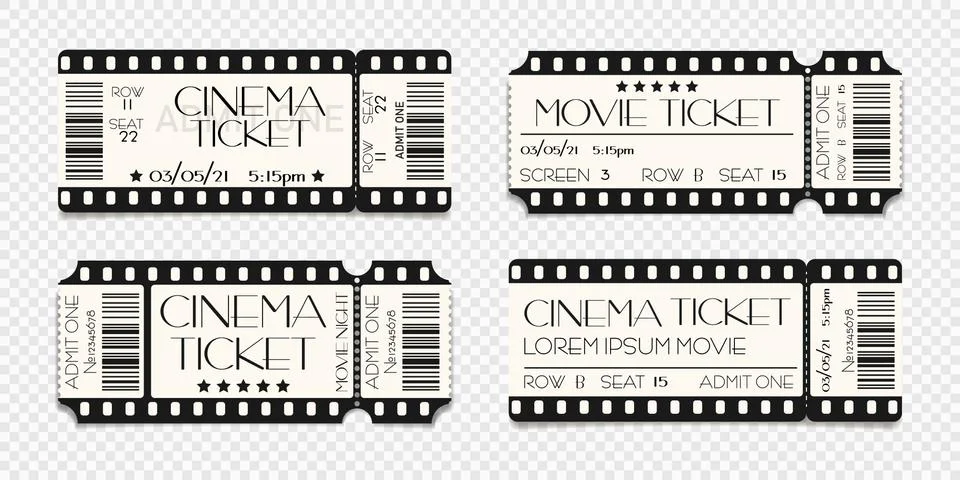 Cinema ticket template mockup with barcode. Vector illustration of realistic Stock Illustration