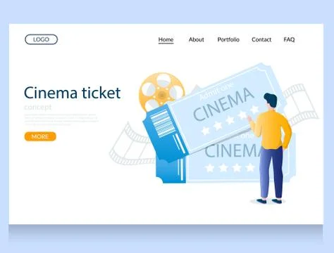 Cinema ticket vector website landing page design template Stock Illustration
