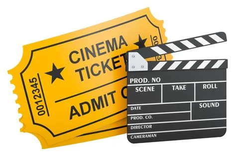 Cinema tickets with clapperboard, 3D rendering Stock Illustration