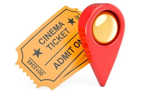 Cinema tickets with map pointer. 3D rendering Stock Illustration