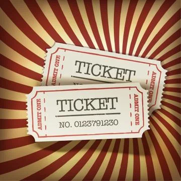 Cinema tickets on retro rays background, vector. Illustration