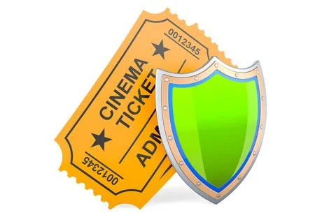 Cinema tickets with shield, 3D rendering Stock Illustration