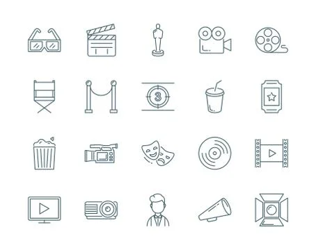 Cinema vector icons set modern line style Stock Illustration