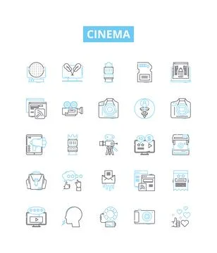 Cinema vector line icons set. Movie, theatre, film, projection, celluloid Stock Illustration
