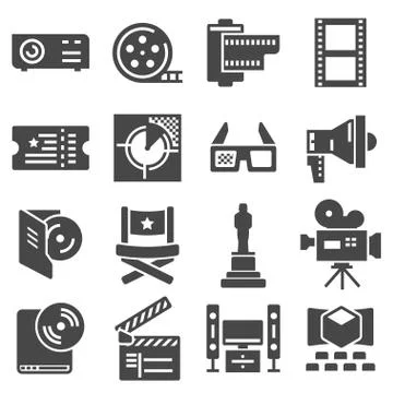 Cinema web silhouettes collection Stock Illustration