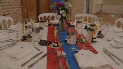 Cinema Wedding Table Surrounded by Moving Spotlights Stock Footage 342290068