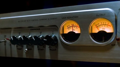 Cinemagraph of an analog VU meter moves in sync with sound level Stock Footage 130069921