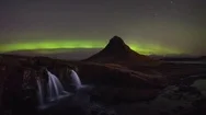 Cinemagraph Of Kirkjufellsfoss Under The Aurora Borealis Lights. Stock Footage