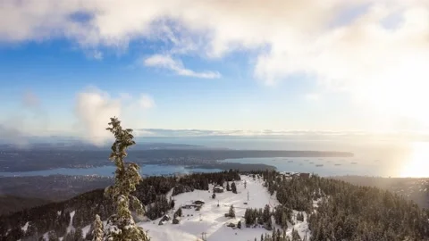 Cinemagraph Loop Animation. Panoramic View of Top of Grouse Mountain Ski Resort Stock Footage 170803410