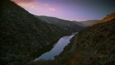 Cinemagraph Loop - Train along the River at Sunset - motion photo Stock Footage 98710807