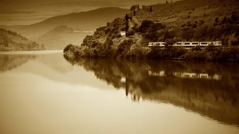 Cinemagraph Loop - Train Along River - motion photo Stock Footage 98711020