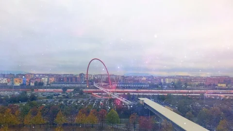 Cinemagraph - Magic glowing over the industrial urban landscape on autumn day Stock Footage 100794530