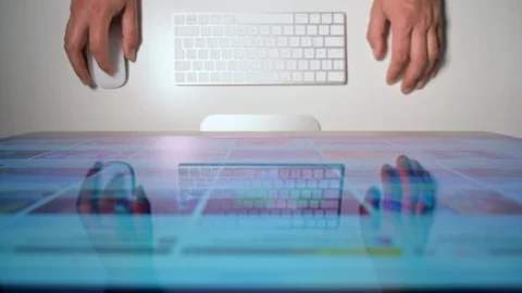 Cinemagraph of man at the computer studded with images Stock Footage 127714079