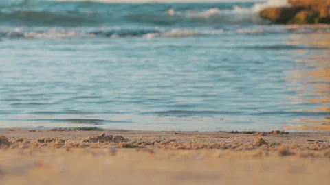 Cinemagraph of the Mediterranean Sea waves rolling the sandy beach at an exot Stock Footage 129550334