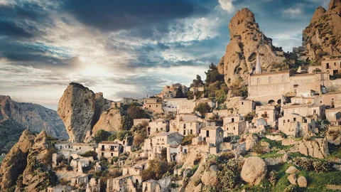 Cinemagraph motion loop of pentadattilo abandoned village in Calabria Video stock 153110798