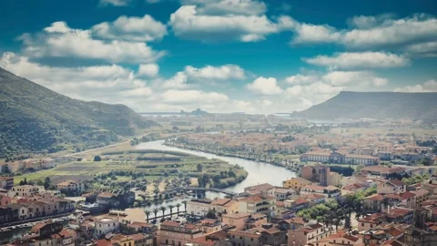 Cinemagraph  moving loop of cloudy day in Bosa, Sardinia italy Stock Footage 151797024