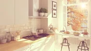 Cinemagraph Of A Nordic Kitchen . 3D Rendering. Autumn Concept. Hd. Loop Stock Footage