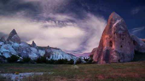 Cinemagraph parallax effect of swirling clouds behind Cappadocia Turkey Stock Footage 109669724