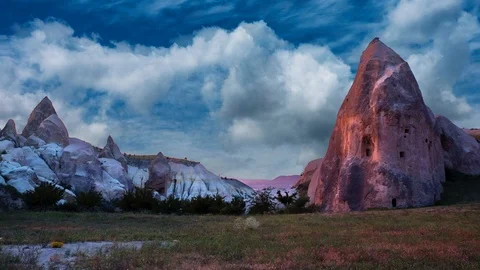 Cinemagraph parallax effect of swirling clouds behind Cappadocia Turkey Stock Footage 109669791