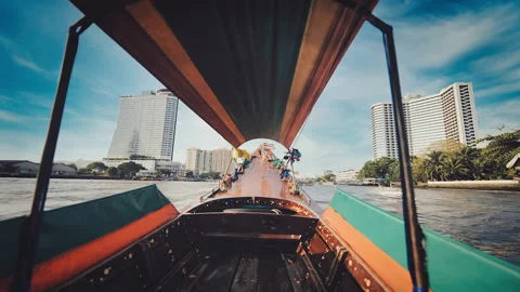 Cinemagraph point of view of Long tail boat in Chao Phraya river in Bangkok Stock Footage 153237510